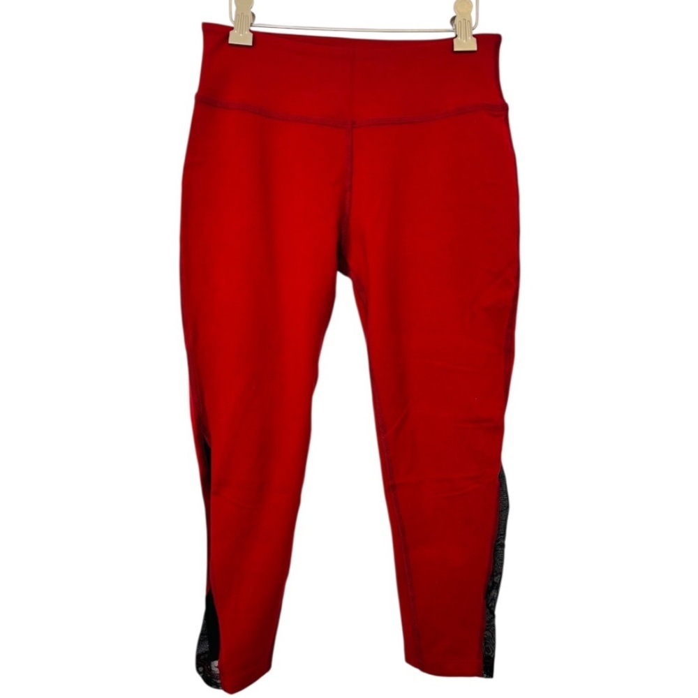 Beyond Yoga (Junior) Red Athletic Leggings with Black Mesh Paneling Size Small